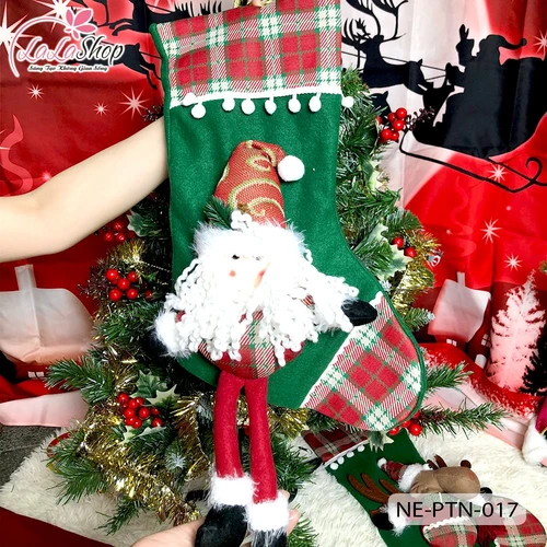 Đồ Trang Trí Noel Tất Treo Họa Tiết Ông Già Noel Và Tuần Lộc