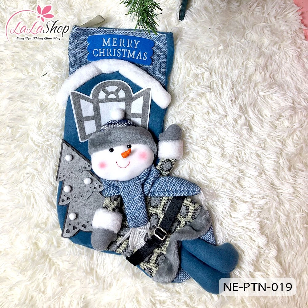 Đồ Trang Trí Noel Tất Treo Họa Tiết Người Tuyết Và Ông Già Noel