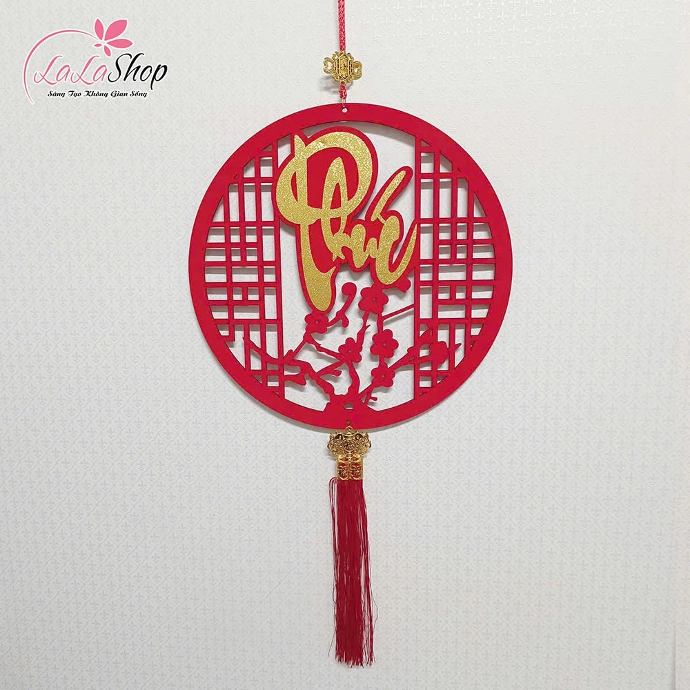 Liễn 40cm nhung đỏ nhiều chữ phúc, lộc, thọ, tết treo cửa trang trí tết