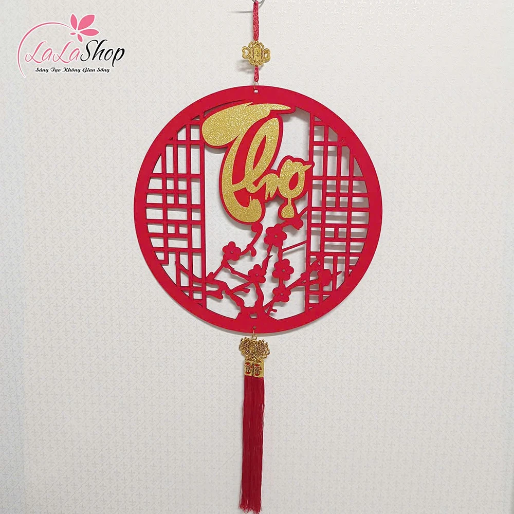 Liễn 40cm nhung đỏ nhiều chữ phúc, lộc, thọ, tết treo cửa trang trí tết