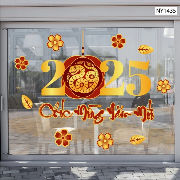 Decal trang trí tết Ất Tỵ chúc mừng năm mới 2025