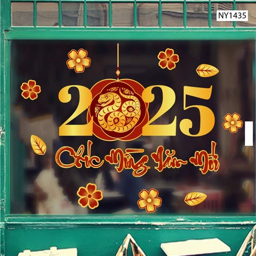 Decal trang trí tết Ất Tỵ chúc mừng năm mới 2025