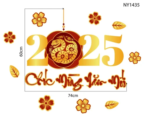 Decal trang trí tết Ất Tỵ chúc mừng năm mới 2025
