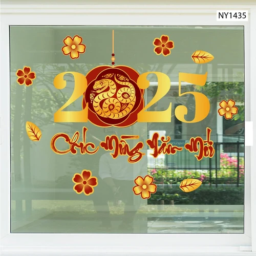 Decal trang trí tết Ất Tỵ chúc mừng năm mới 2025