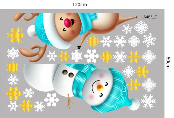 Combo Decal Trang Trí Noel Người Tuyết Xanh Và Tuần Lộc Vui Đón Giáng Sinh