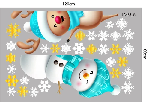 Combo Decal Trang Trí Noel Người Tuyết Xanh Và Tuần Lộc Vui Đón Giáng Sinh