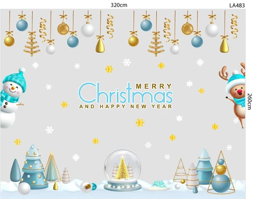 Combo Decal Trang Trí Noel Người Tuyết Xanh Và Tuần Lộc Vui Đón Giáng Sinh