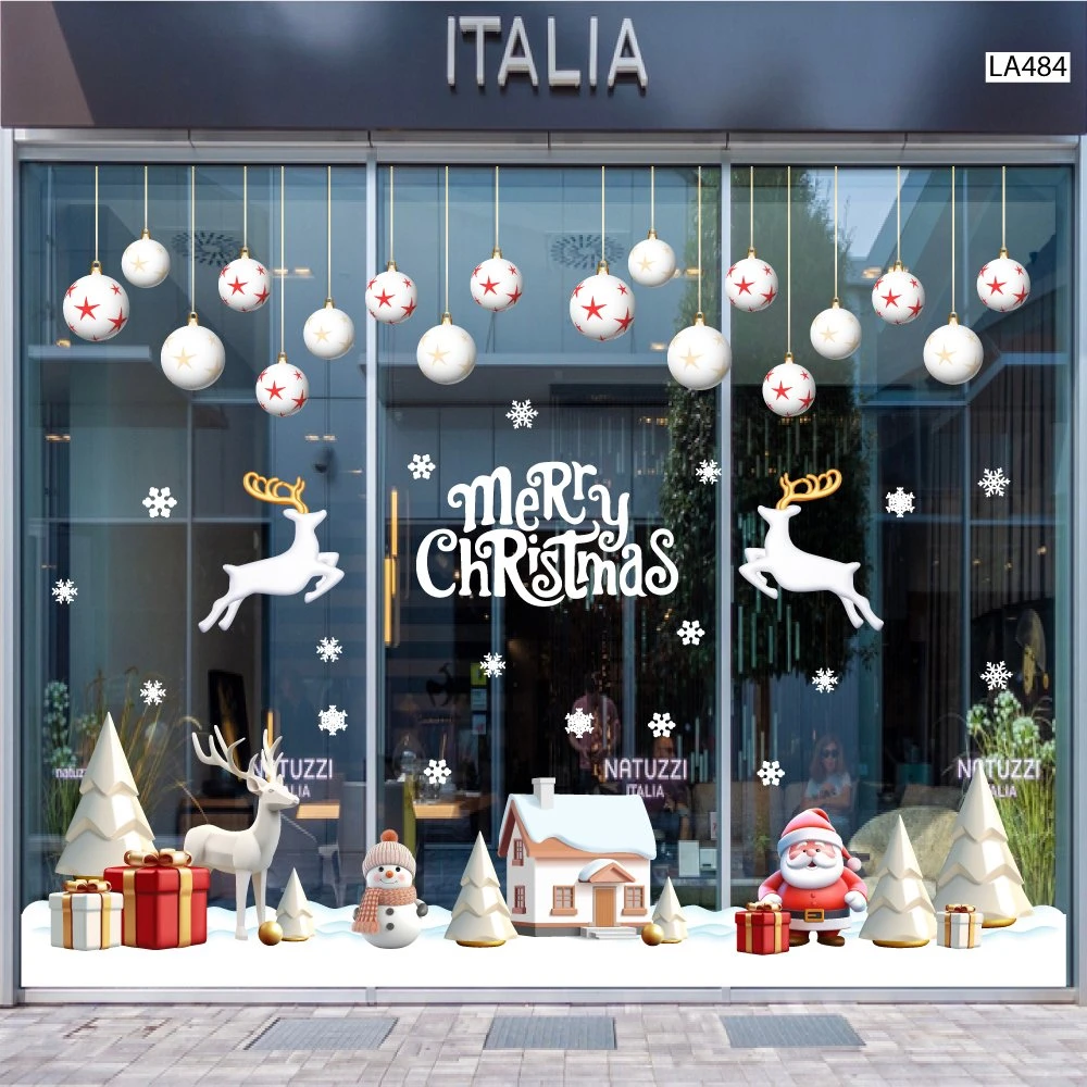 Combo Decal Trang Trí Noel Thành Phố Tuyết Trắng Và Ông Già Noel Phát Quà