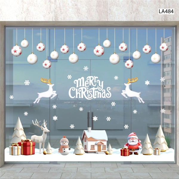 Combo Decal Trang Trí Noel Thành Phố Tuyết Trắng Và Ông Già Noel Phát Quà