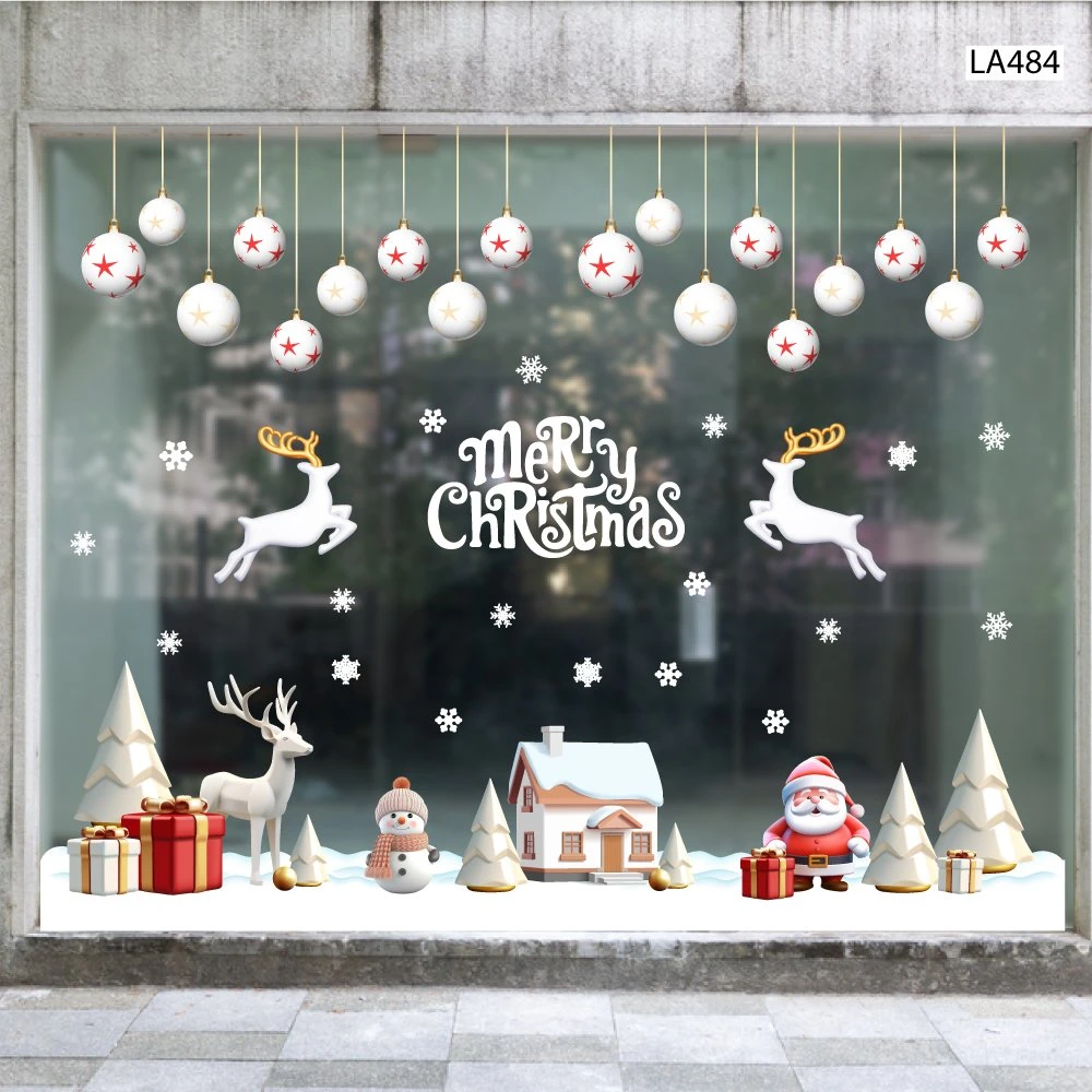 Combo Decal Trang Trí Noel Thành Phố Tuyết Trắng Và Ông Già Noel Phát Quà