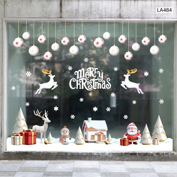 Combo Decal Trang Trí Noel Thành Phố Tuyết Trắng Và Ông Già Noel Phát Quà