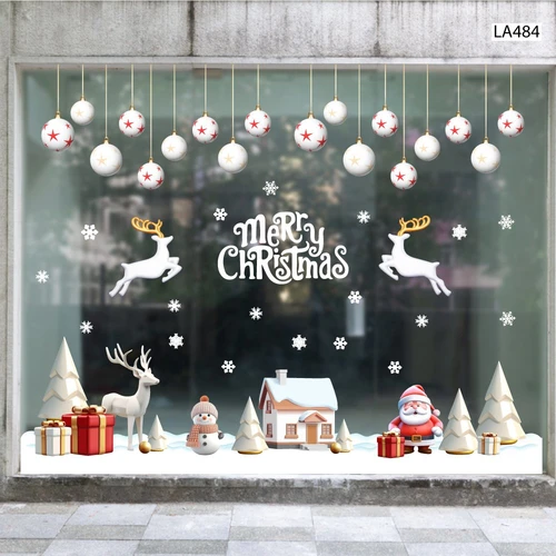 Combo Decal Trang Trí Noel Thành Phố Tuyết Trắng Và Ông Già Noel Phát Quà