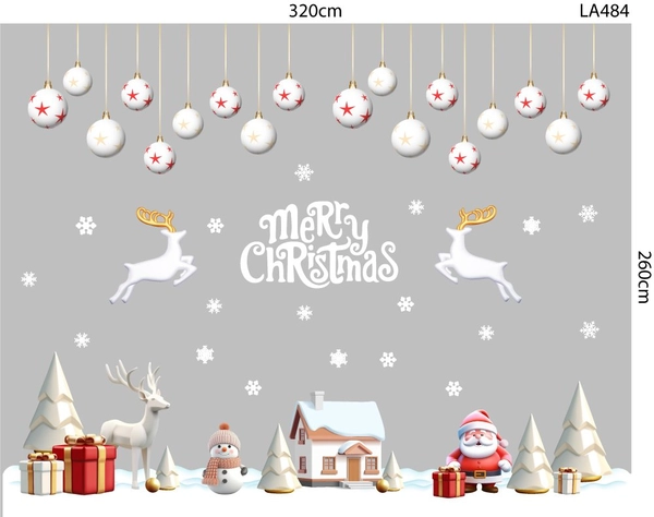 Combo Decal Trang Trí Noel Thành Phố Tuyết Trắng Và Ông Già Noel Phát Quà