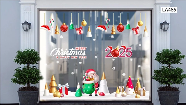 Combo Decal Trang Trí Noel Ông Già Noel Mang Túi Quà Và Những Cây Thông Sắc Màu