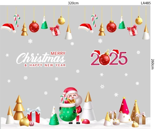 Combo Decal Trang Trí Noel Ông Già Noel Mang Túi Quà Và Những Cây Thông Sắc Màu