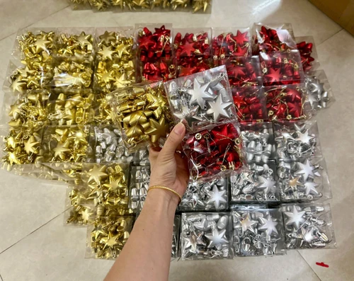 Hộp 12 ngôi sao 6 cánh đầu tròn nhiều màu trang trí noel