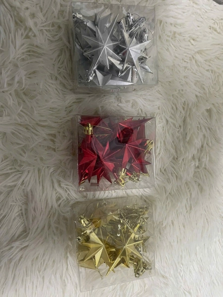Hộp 12 ngôi sao 8cm nhiều màu trang trí noel