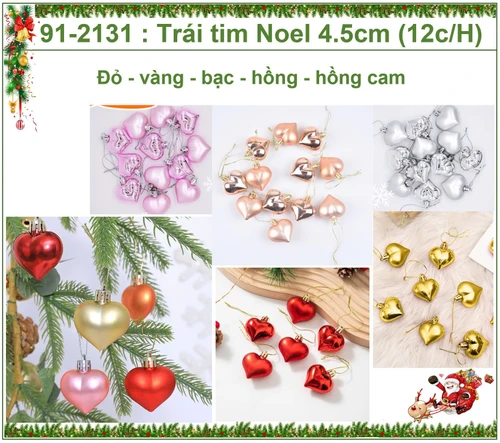Hộp 12 Phụ Kiện Trái Tim Nhiều Màu Treo Trang Trí Noel