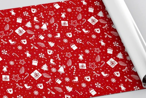 Set 5 Giấy Gói Quà Nền Đỏ Hoạ Tiết Hộp Quà Và Chuông Giang Sinh