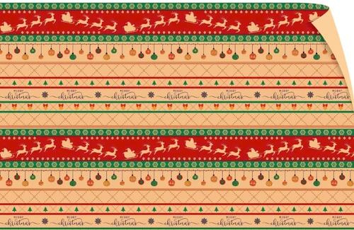 Set 5 Giấy Gói Quà Nền Thổ Cẩm Merry Christmas và Quả Châu Noel