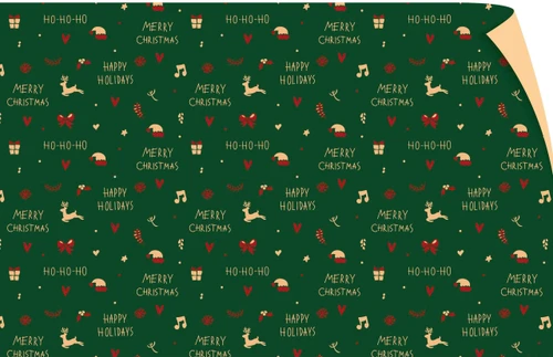 Set 5 Giấy Gói Quà Nền Xanh Lá Merry Christmas và Nón Ông Già Noel