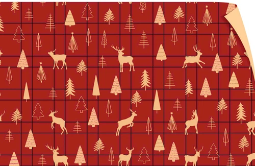 Set 5 Giấy Gói Quà Nền Đỏ Tuần Lộc Và Cây Thông
