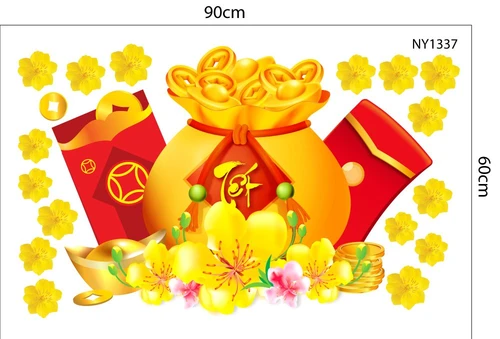 Combo Decal Trang Trí Cửa Kính Ngày Tết Ất Tỵ 2025 Rắn Thần Tài và Túi Tiền Tài Lộc
