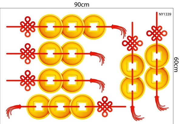 Combo Decal Trang Trí Cửa Kính Ngày Tết Ngựa Thần Tài và Túi Tiền May Mắn