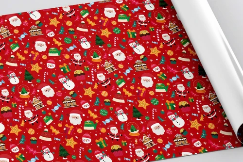 Set 5 Giấy Gói Quà Nền Đỏ Họa Tiết Ông Già Noel Và Quả Cầu Thủy Tinh