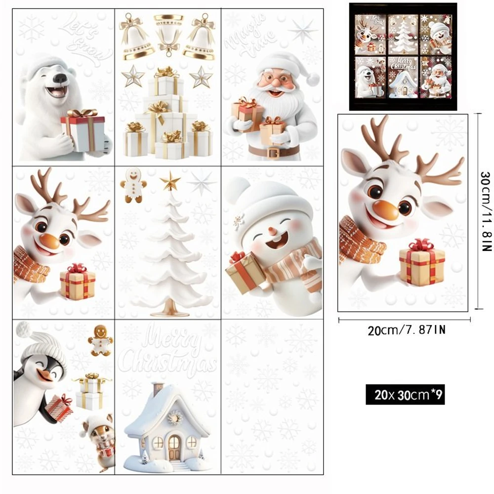 Decal tĩnh điện 2 mặt trang trí noel Ông Già Noel Và Chú Gấu Trắng