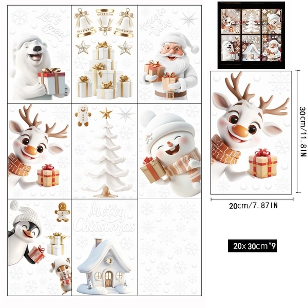 Decal tĩnh điện 2 mặt trang trí noel Ông Già Noel Và Chú Gấu Trắng