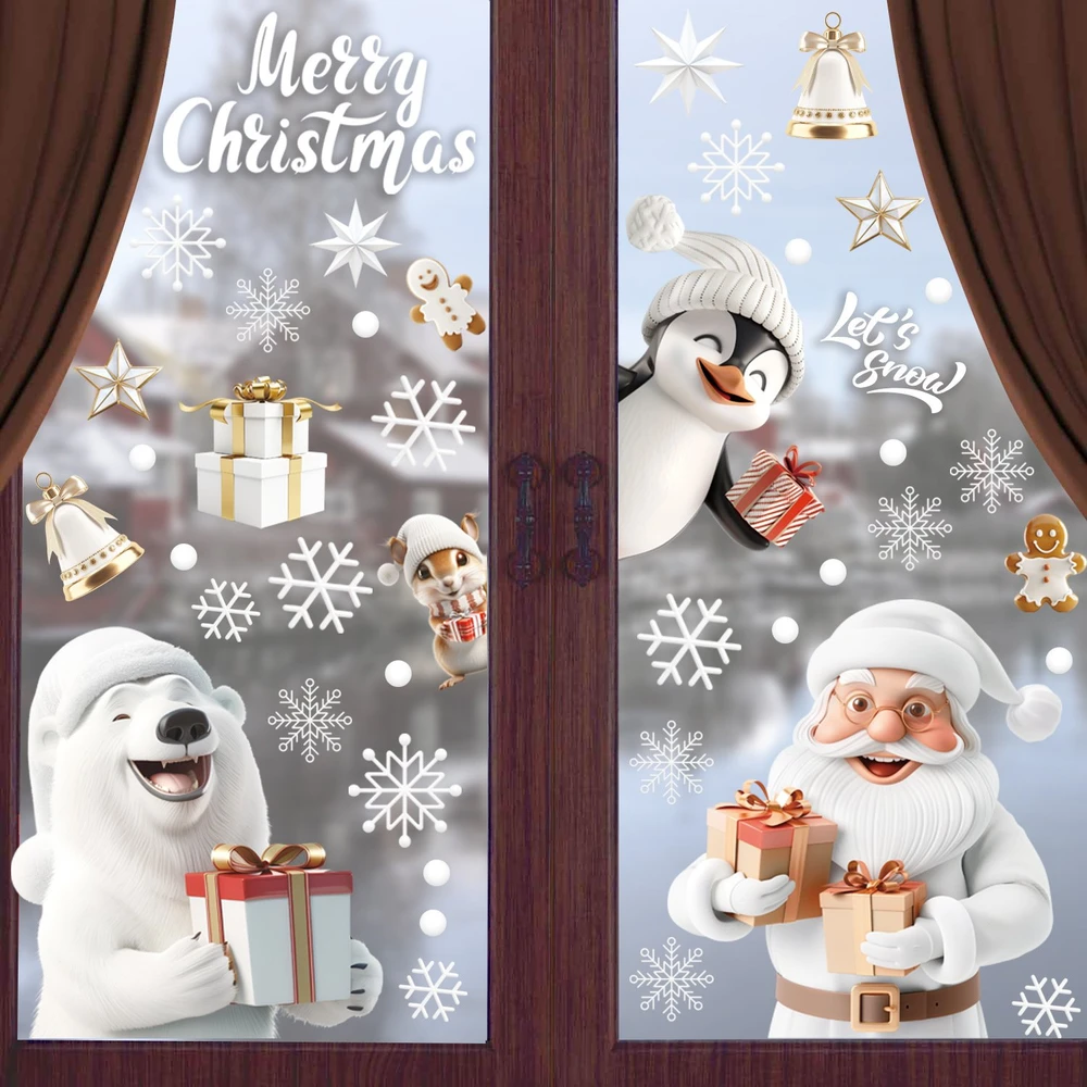 Decal tĩnh điện 2 mặt trang trí noel Ông Già Noel Và Chú Gấu Trắng