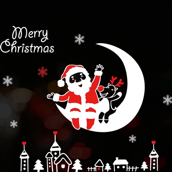Decal tĩnh điện 2 mặt trang trí noel Ông Già Noel Và Mặt Trăng