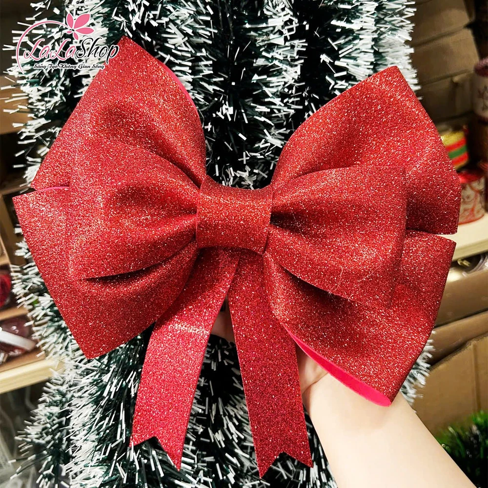 Nơ  kim tuyến đỏ khổng lồ treo cửa kính trang trí giáng sinh