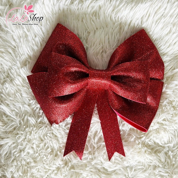 Nơ kim tuyến đỏ khổng lồ treo cửa kính trang trí giáng sinh