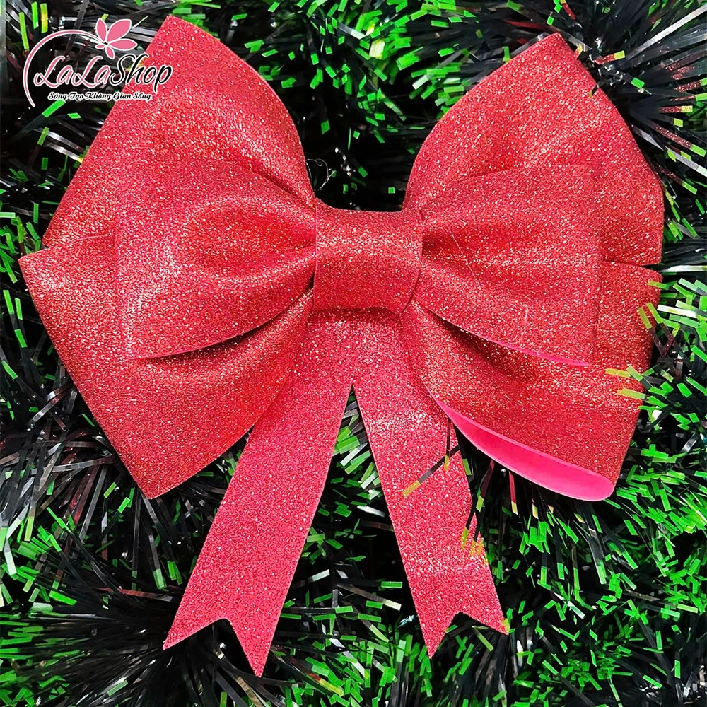 Nơ  kim tuyến đỏ khổng lồ treo cửa kính trang trí giáng sinh