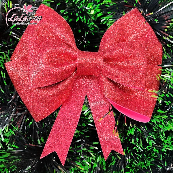 Nơ kim tuyến đỏ khổng lồ treo cửa kính trang trí giáng sinh