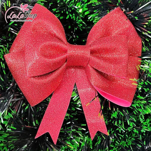 Nơ kim tuyến đỏ khổng lồ treo cửa kính trang trí giáng sinh