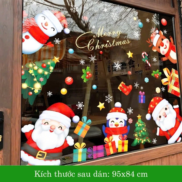Decal tĩnh điện 2 mặt trang trí noel Ông Già Noel và Những Hộp Quà