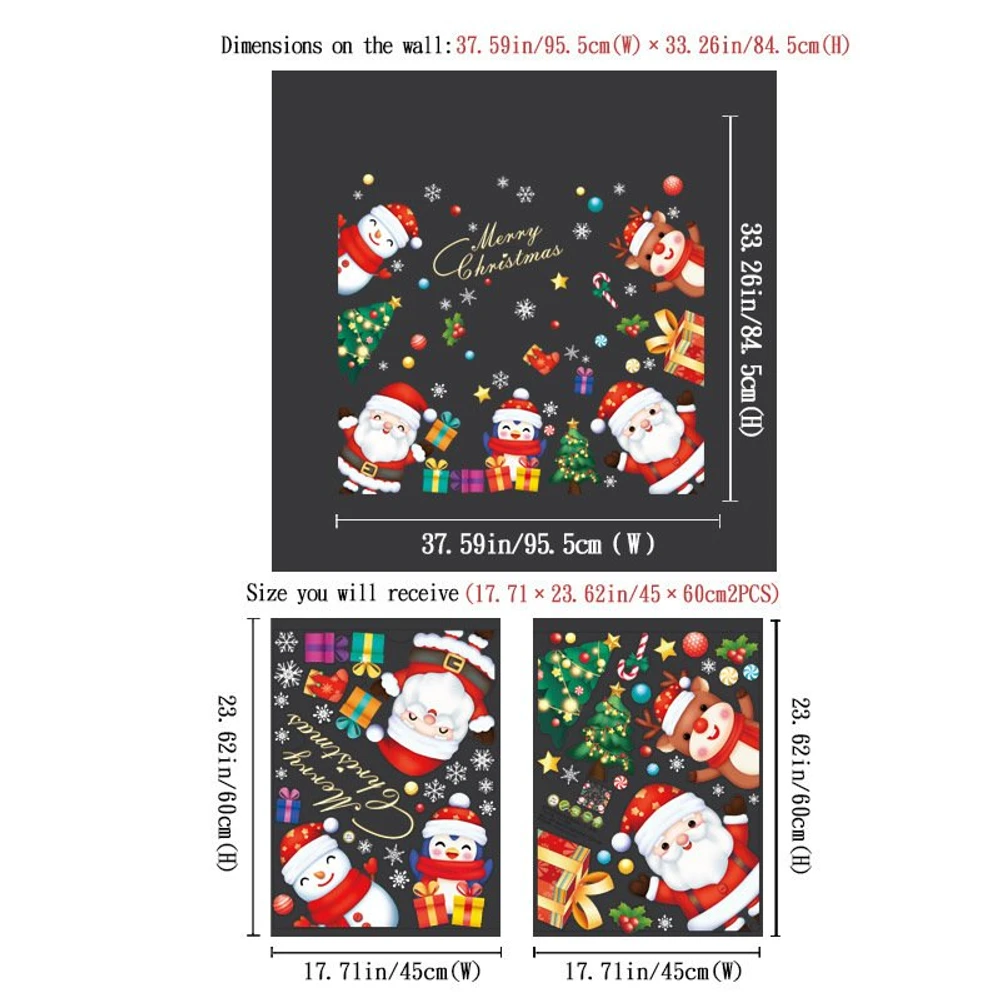 Decal tĩnh điện 2 mặt trang trí noel Ông Già Noel và Những Hộp Quà