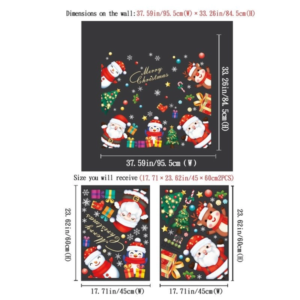 Decal tĩnh điện 2 mặt trang trí noel Ông Già Noel và Những Hộp Quà