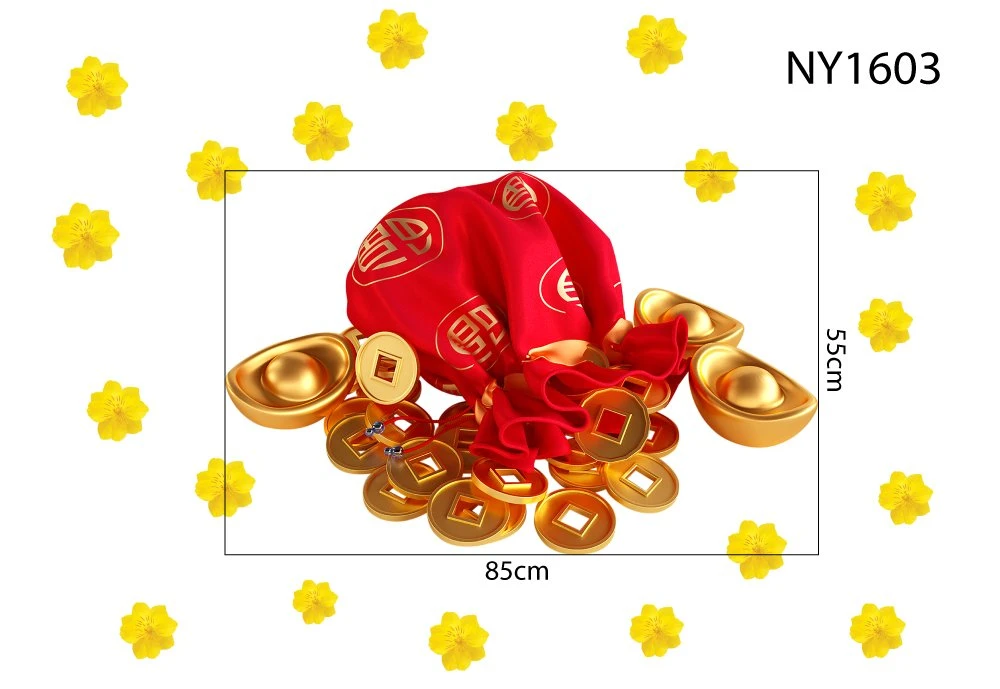 Decal Trang Trí Tết Túi Tiền Vàng Và Hoa Mai