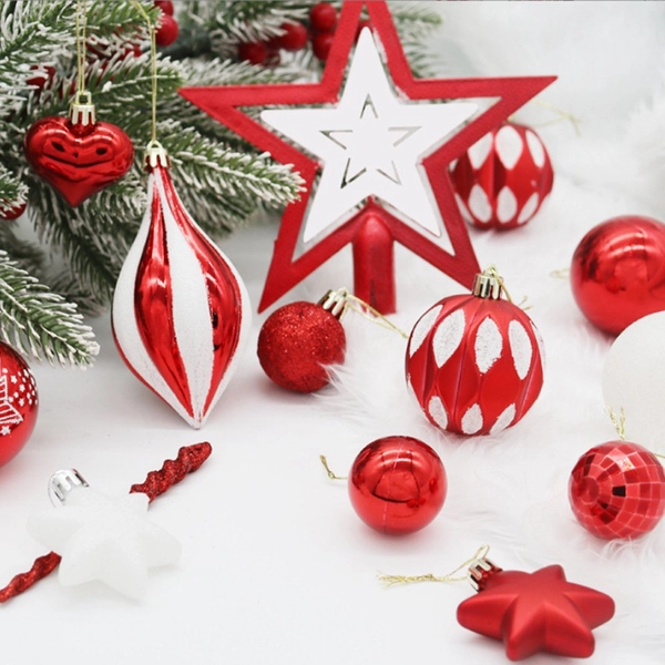 Hộp Quả Châu Và Ngôi Sao Nhiều Họa Tiết Màu Đỏ Trắng Trang Trí Noel