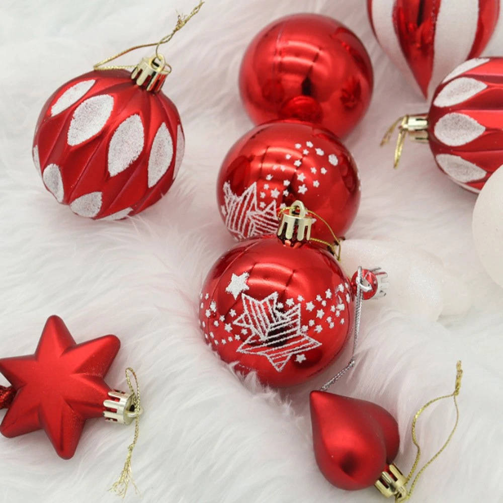 Hộp Quả Châu Và Ngôi Sao Nhiều Họa Tiết Màu Đỏ Trắng Trang Trí Noel