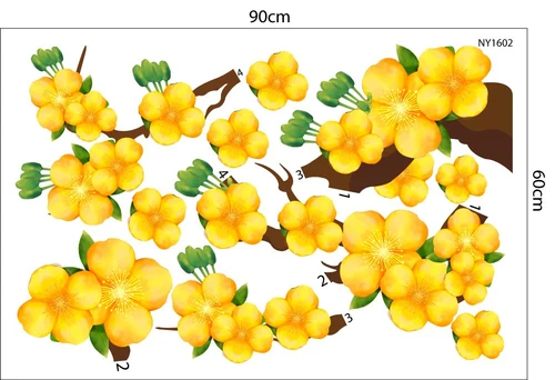 Decal Trang Trí Tết Hoa Mai Vàng Mẫu 2