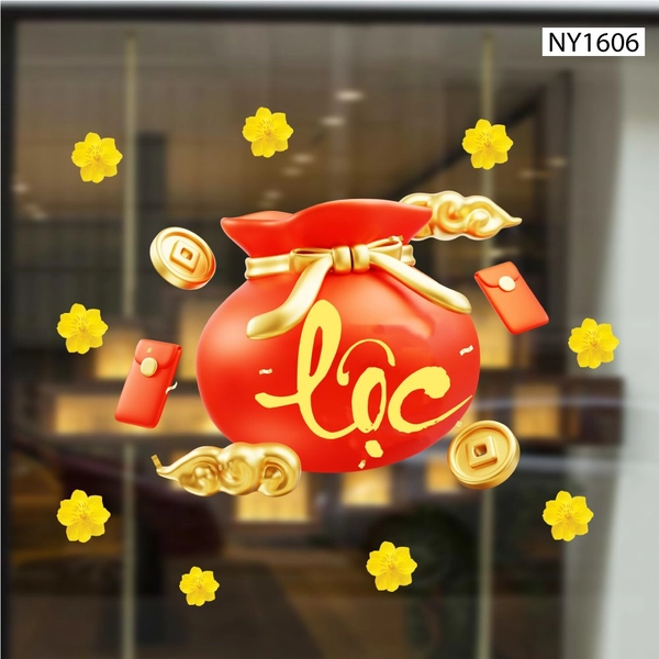 Decal Trang Trí Tết Túi Vàng Tài Lộc Và Lì Xì Đỏ