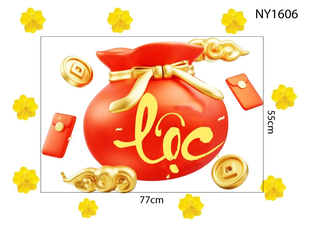 Decal Trang Trí Tết Túi Vàng Tài Lộc Và Lì Xì Đỏ