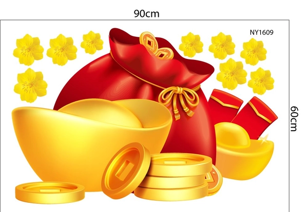 Decal Trang Trí Tết Túi Tiền Và Thỏi Vàng