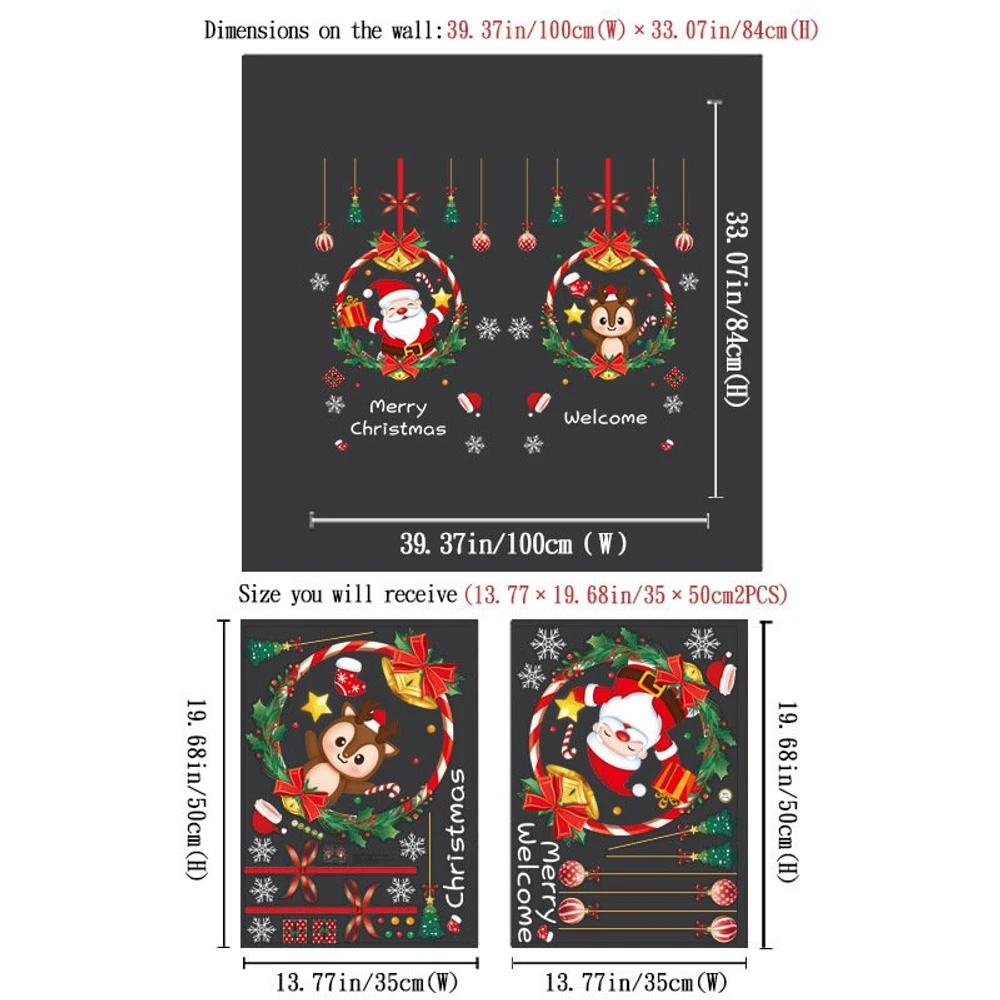 Decal tĩnh điện 2 mặt trang trí noel Ông già Noel và Tuần Lộc