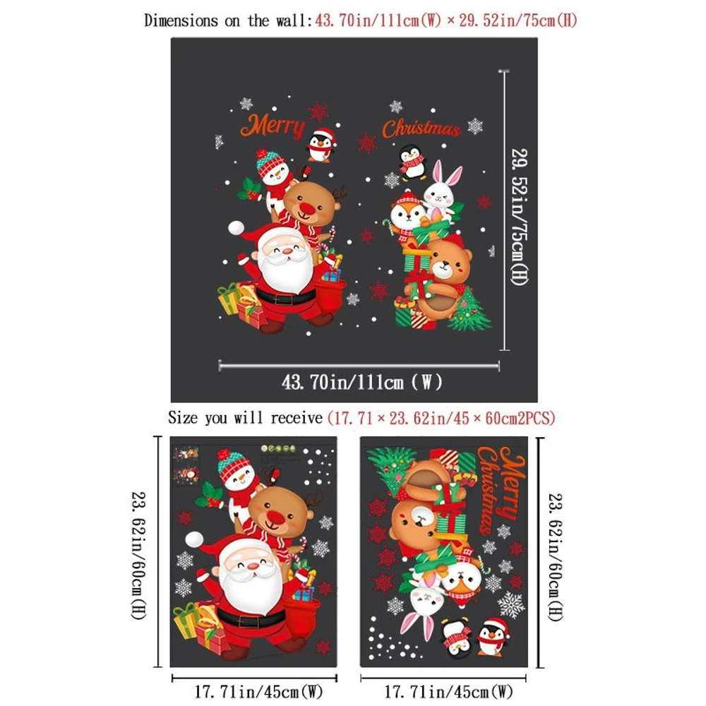 Decal tĩnh điện 2 mặt trang trí noel Ông Già Noel và Những Người Bạn Đi Phát Quà
